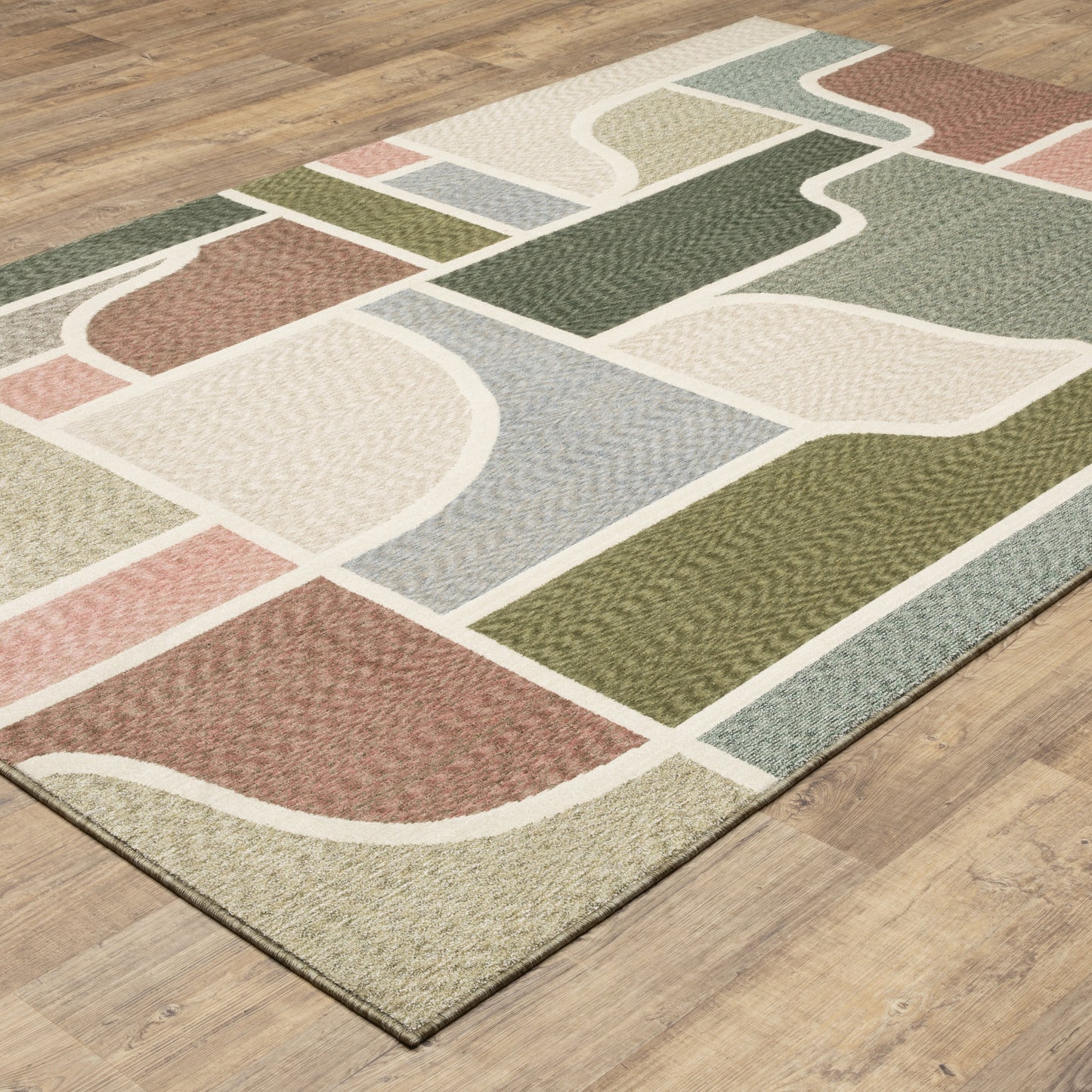 Tisdell Geometric Green/ Multi Abstract Cut Pile Rug