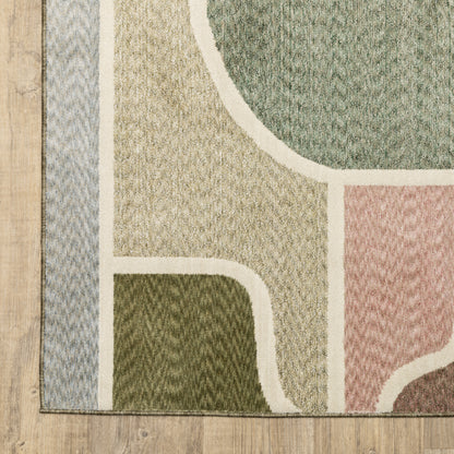 Tisdell Geometric Green/ Multi Abstract Cut Pile Rug