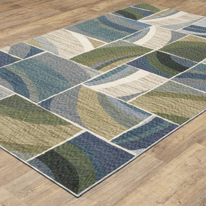 Tisdell Geometric Blue/ Green Cut Pile Rug