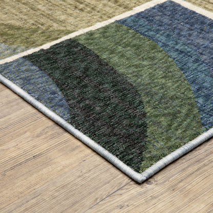 Tisdell Geometric Blue/ Green Cut Pile Rug