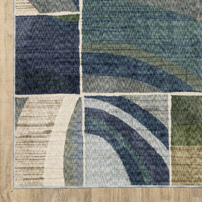 Tisdell Geometric Blue/ Green Cut Pile Rug