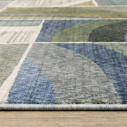Tisdell Geometric Blue/ Green Cut Pile Rug