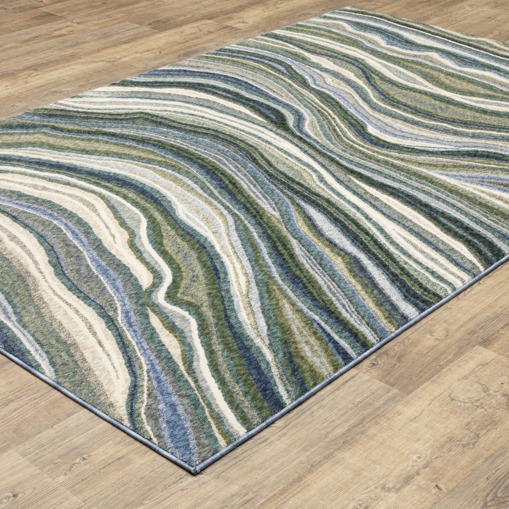Tisdell Abstract Green/ Blue Cut Pile Rug