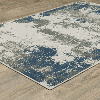 Torrey Outdoor Beige/ Blue Abstract Loop Pile Rug