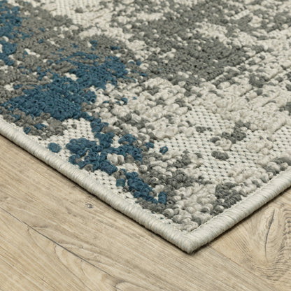 Torrey Outdoor Beige/ Blue Abstract Loop Pile Rug