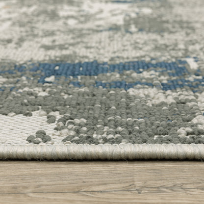Torrey Outdoor Beige/ Blue Abstract Loop Pile Rug