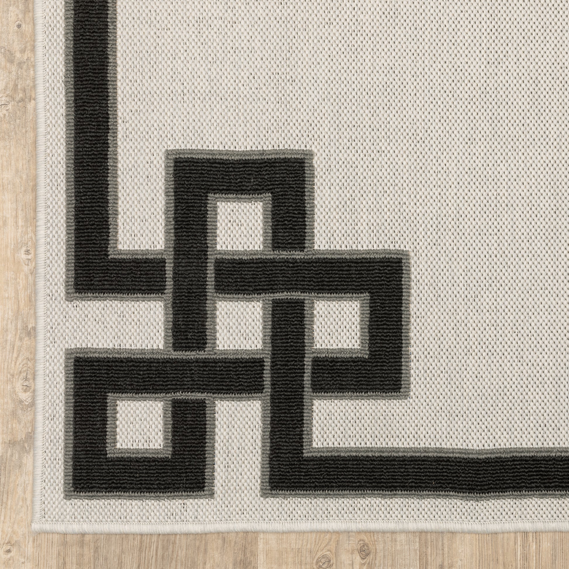 Torrey Outdoor Beige/ Black Border Loop Pile Rug