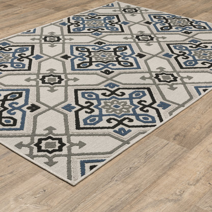 Torrey Medallion Beige/ Blue Outdoor Loop Pile Rug