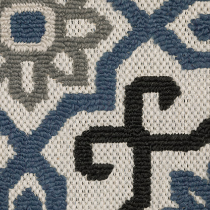 Torrey Medallion Beige/ Blue Outdoor Loop Pile Rug