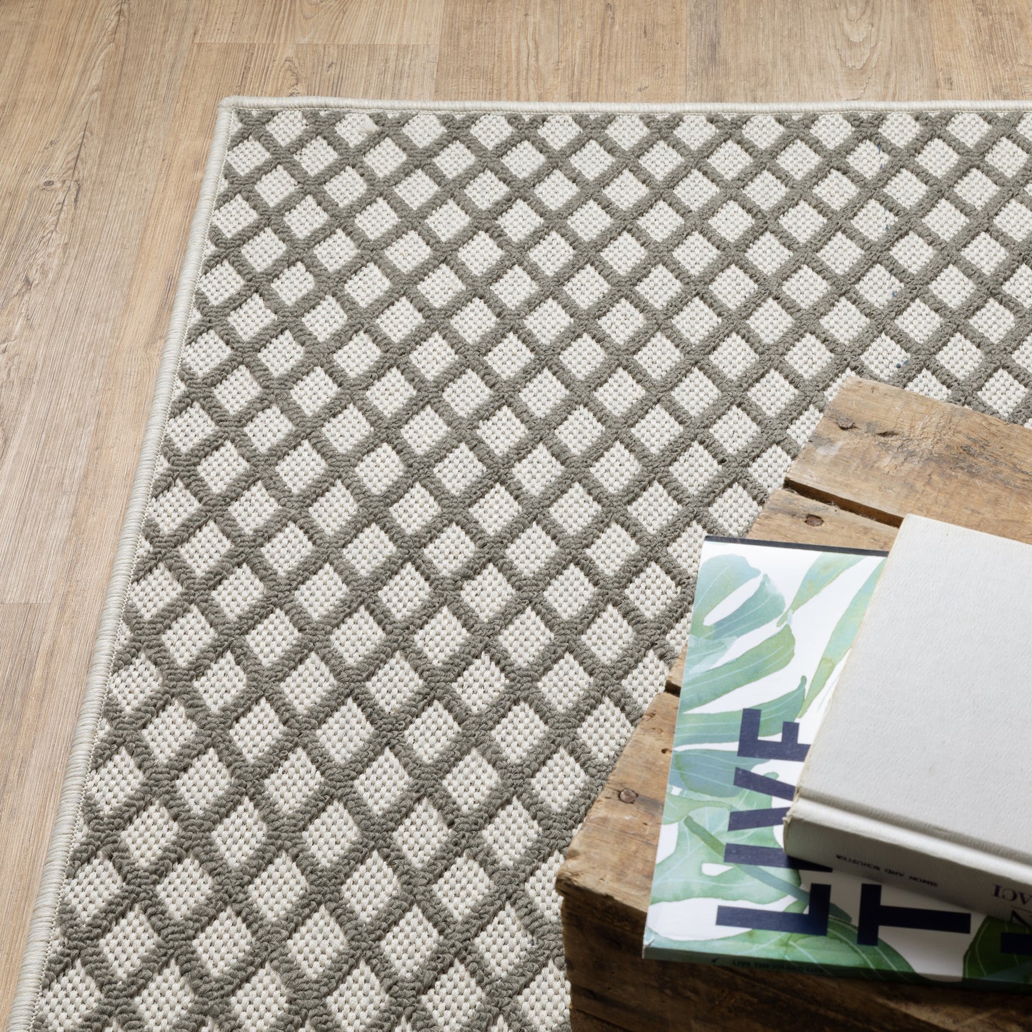 Torrey Outdoor Beige/ Grey Lattice Loop Pile Rug