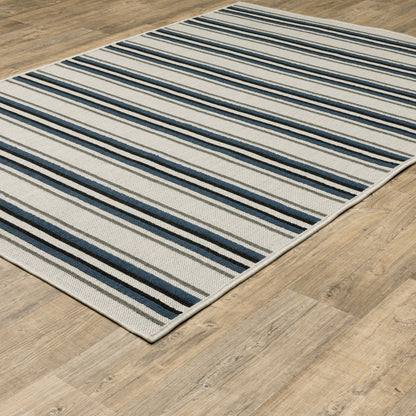 Torrey Outdoor Beige/ Blue Stripe Loop Pile Rug
