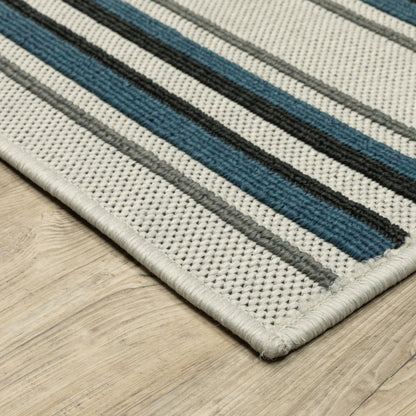 Torrey Outdoor Beige/ Blue Stripe Loop Pile Rug
