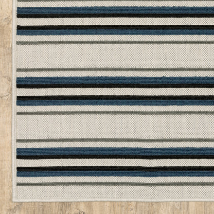 Torrey Outdoor Beige/ Blue Stripe Loop Pile Rug