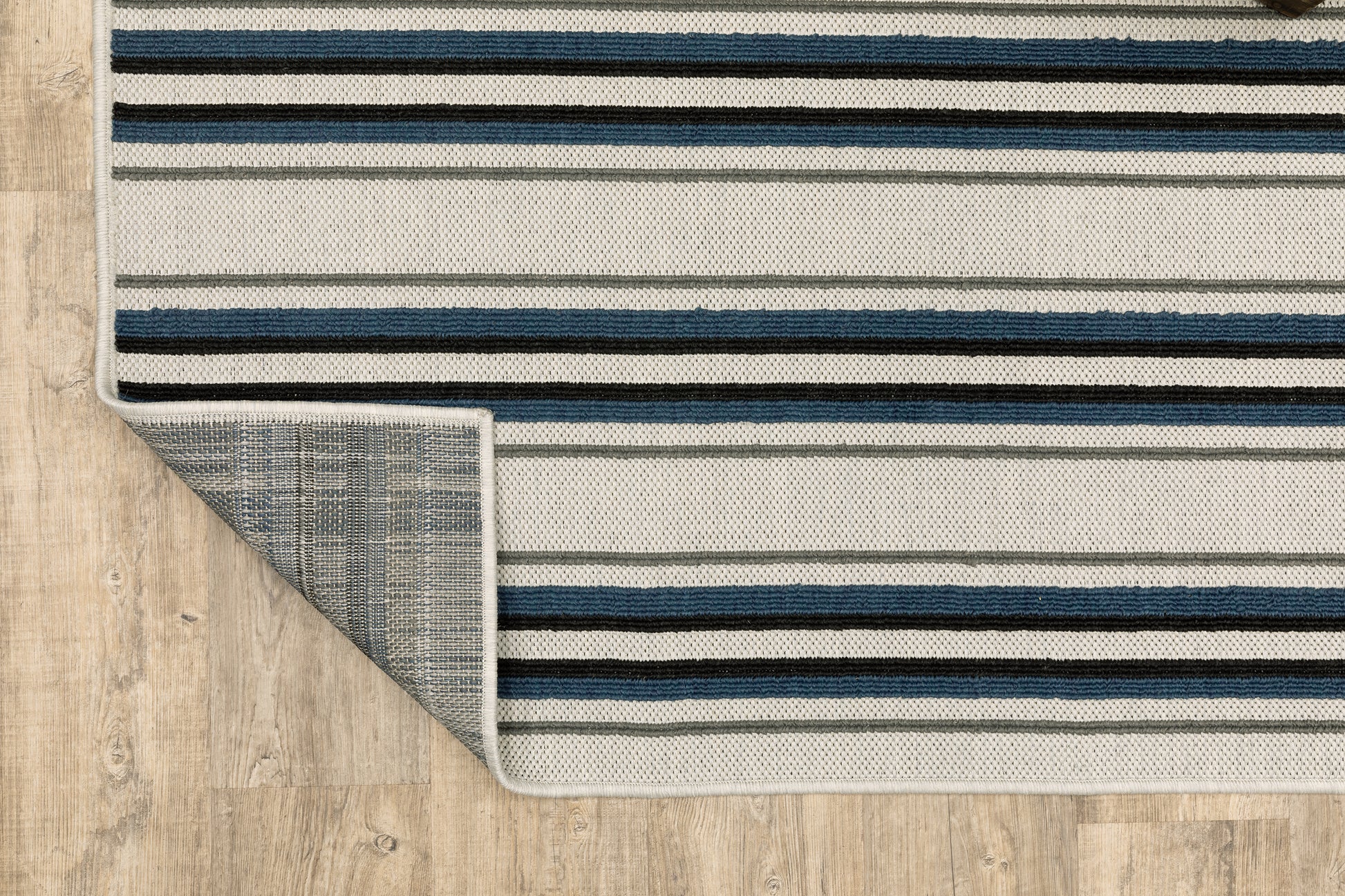 Torrey Outdoor Beige/ Blue Stripe Loop Pile Rug