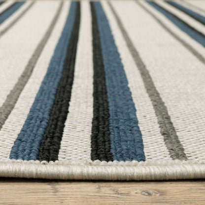 Torrey Outdoor Beige/ Blue Stripe Loop Pile Rug