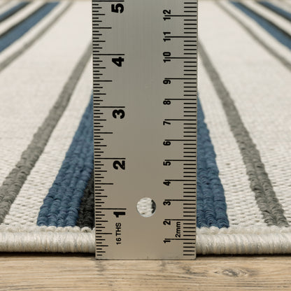 Torrey Outdoor Beige/ Blue Stripe Loop Pile Rug