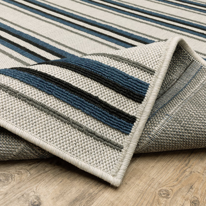 Torrey Outdoor Beige/ Blue Stripe Loop Pile Rug