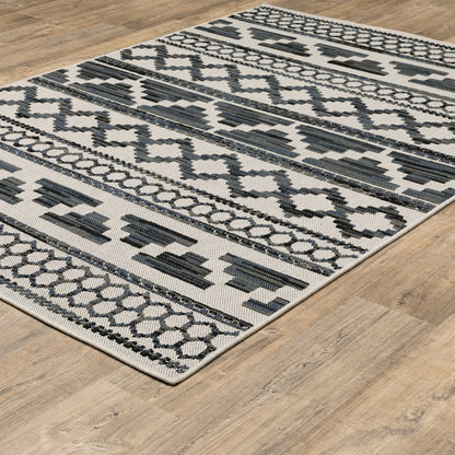 Torrey Outdoor Beige/ Blue Stripe Loop Pile Rug