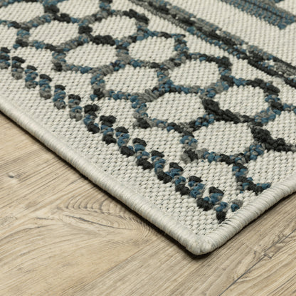 Torrey Outdoor Beige/ Blue Stripe Loop Pile Rug