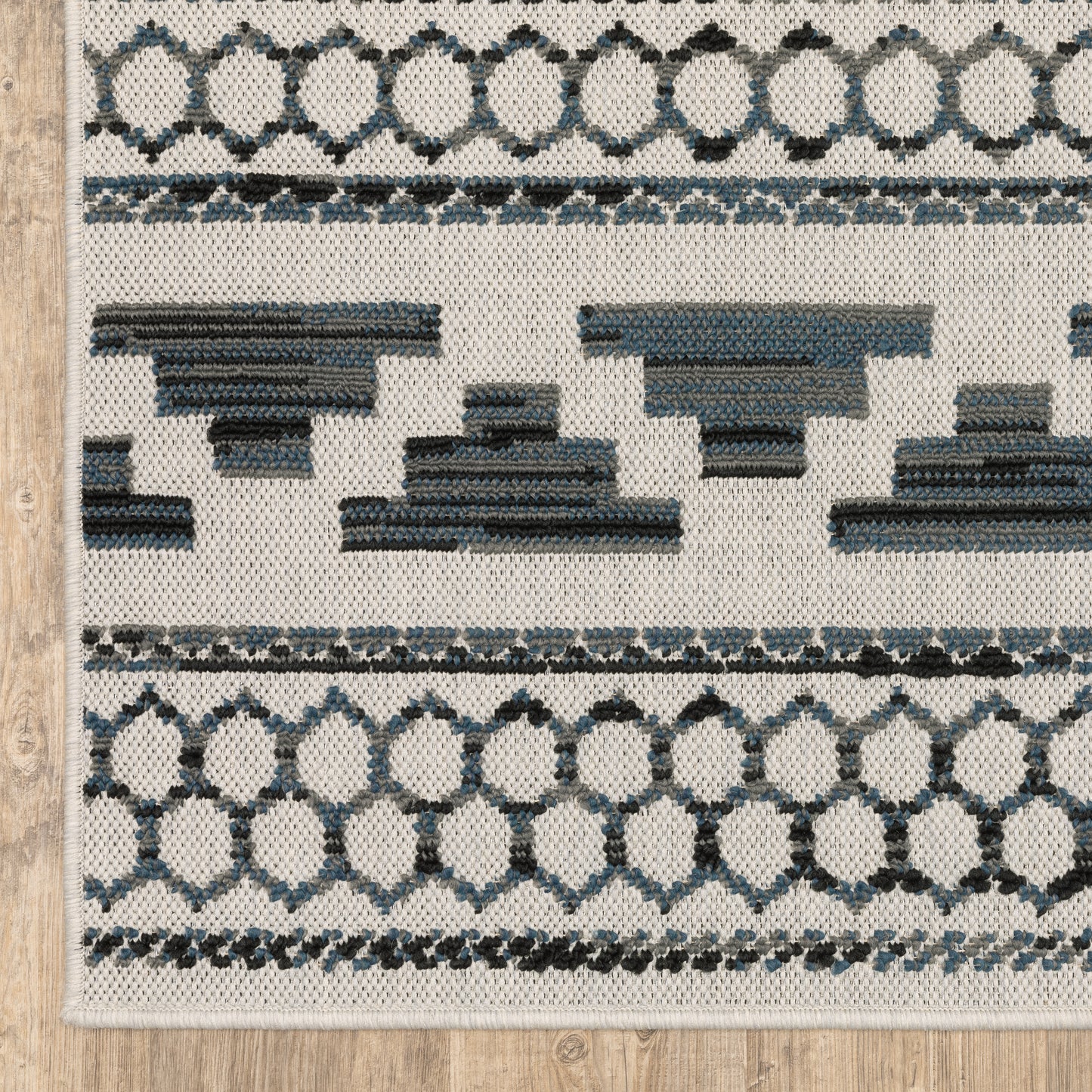 Torrey Outdoor Beige/ Blue Stripe Loop Pile Rug