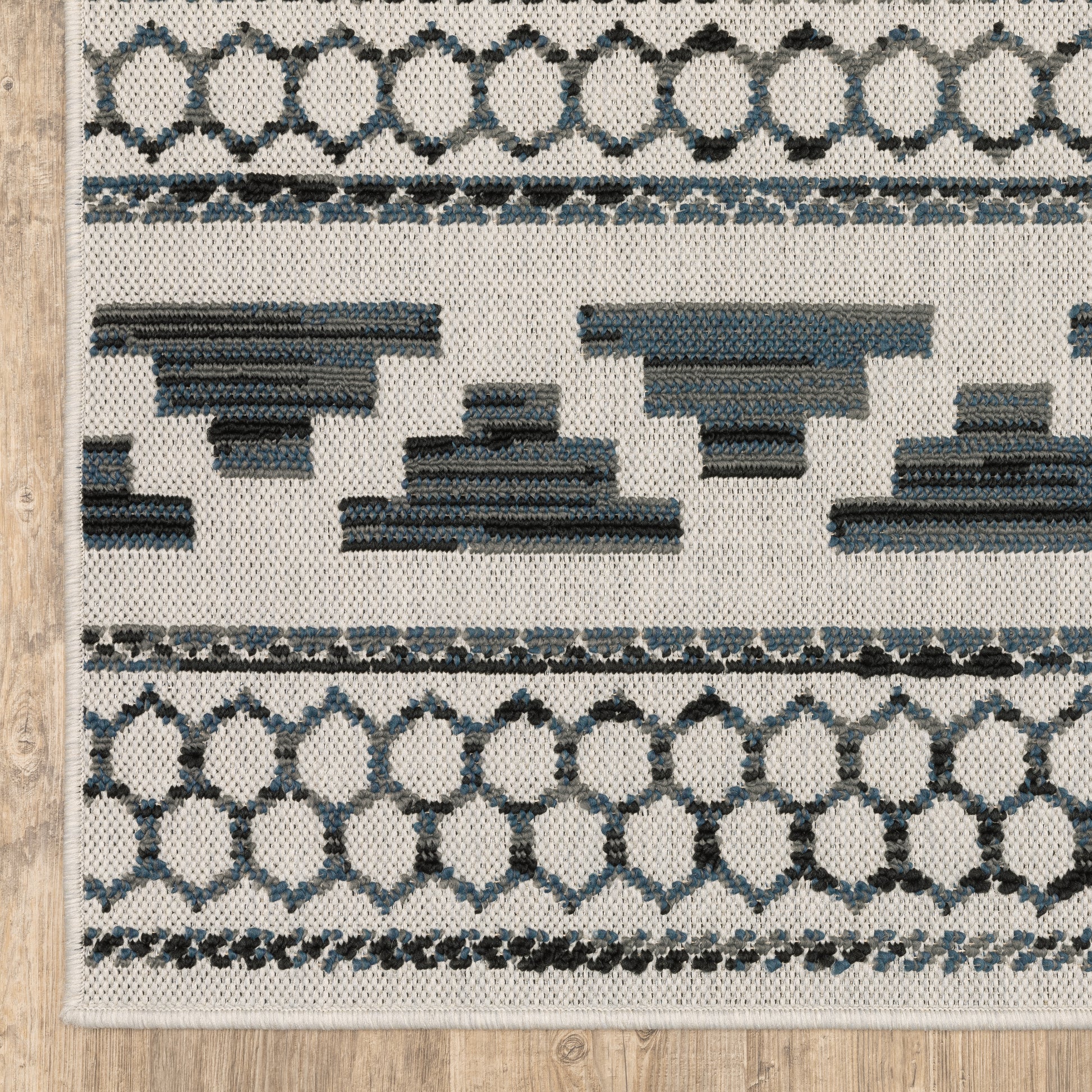 Torrey Outdoor Beige/ Blue Stripe Loop Pile Rug