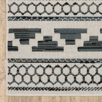 Torrey Outdoor Beige/ Blue Stripe Loop Pile Rug