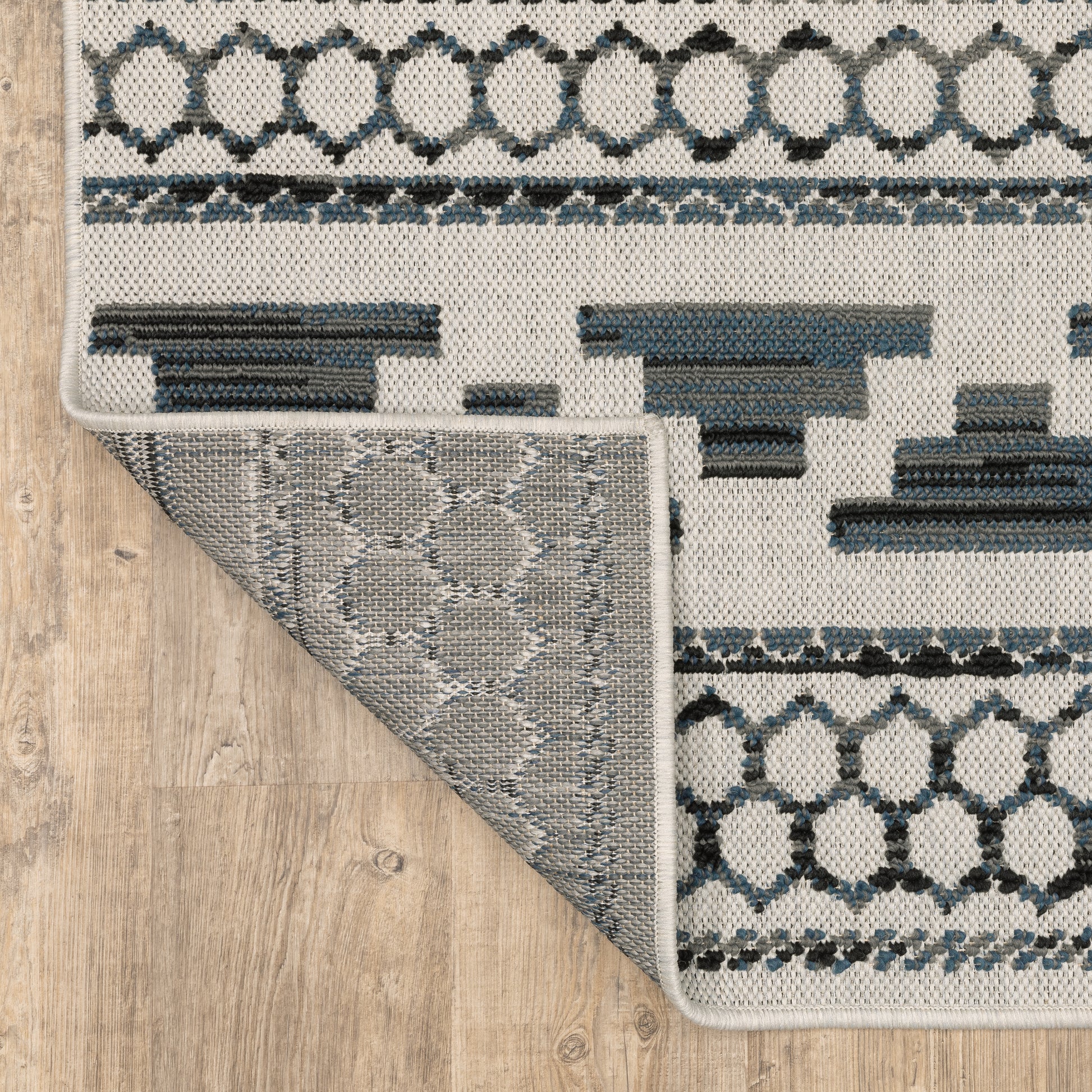 Torrey Outdoor Beige/ Blue Stripe Loop Pile Rug
