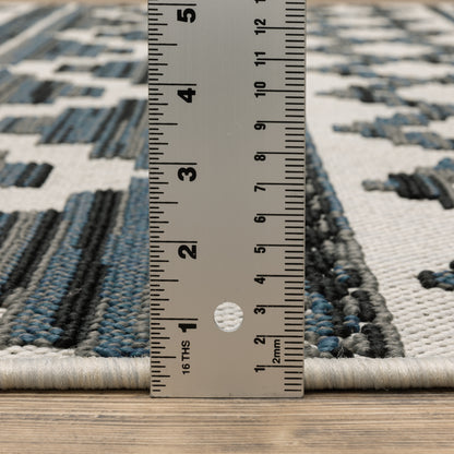 Torrey Outdoor Beige/ Blue Stripe Loop Pile Rug