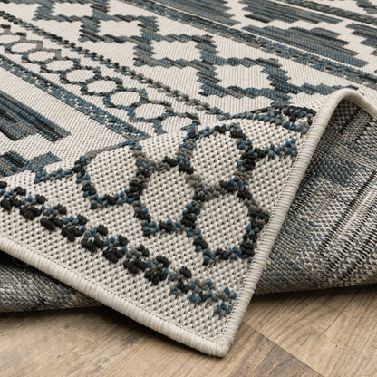 Torrey Outdoor Beige/ Blue Stripe Loop Pile Rug