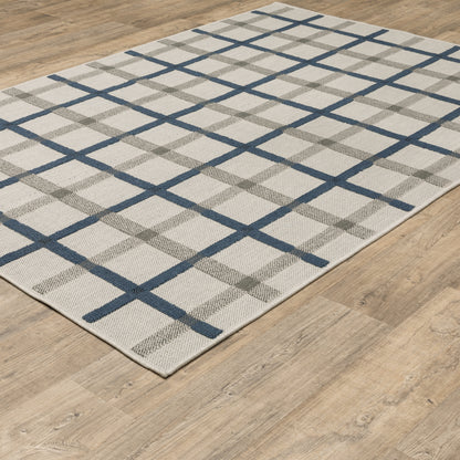 Torrey Outdoor Beige/ Blue Geometric Loop Pile Rug