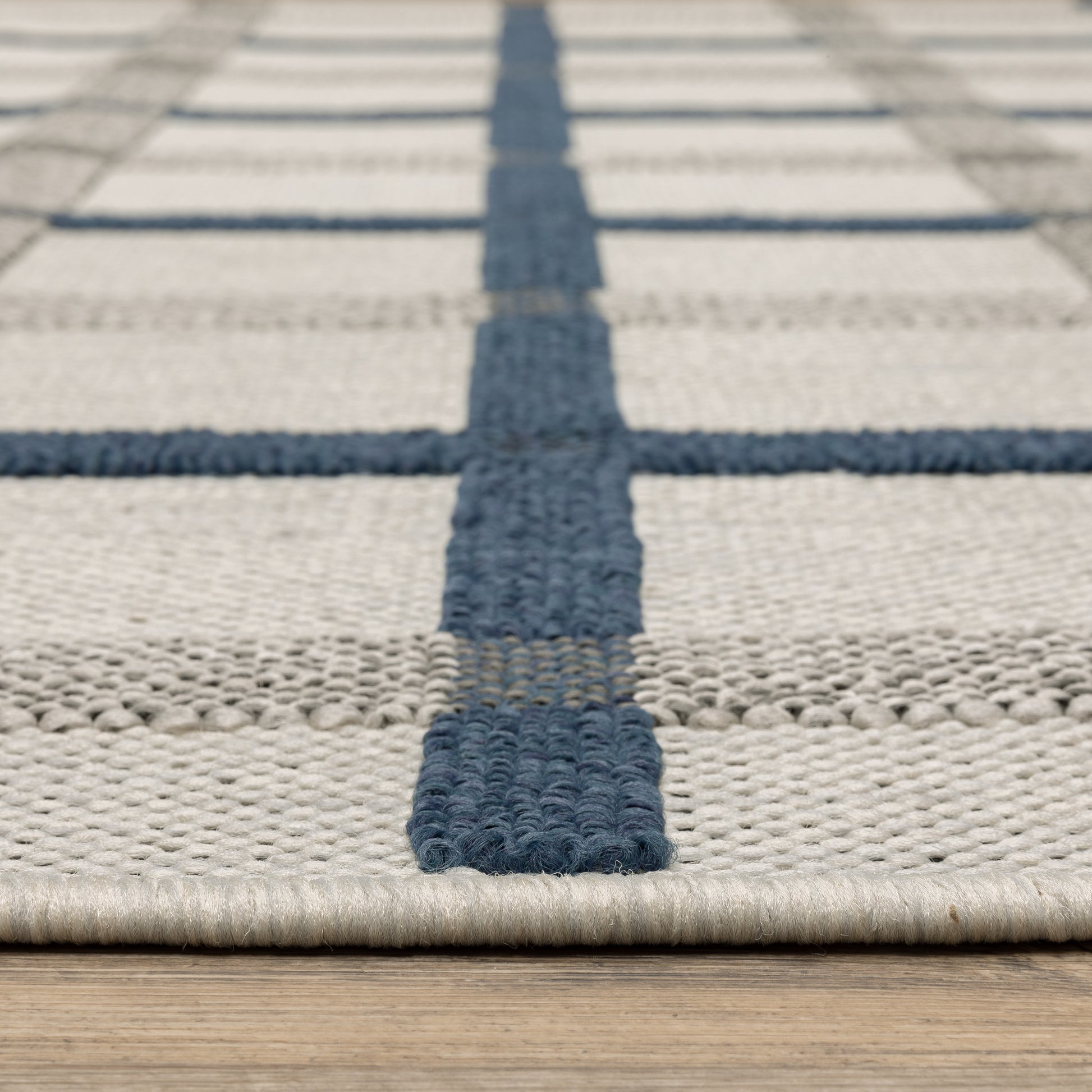 Torrey Outdoor Beige/ Blue Geometric Loop Pile Rug