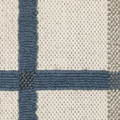 Torrey Outdoor Beige/ Blue Geometric Loop Pile Rug