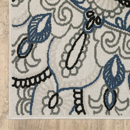 Torrey Outdoor Beige/ Blue Medallion Loop Pile Rug