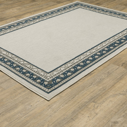 Torrey Outdoor Beige/ Blue Border Loop Pile Rug