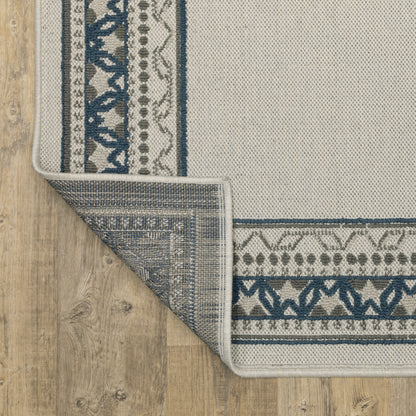 Torrey Outdoor Beige/ Blue Border Loop Pile Rug