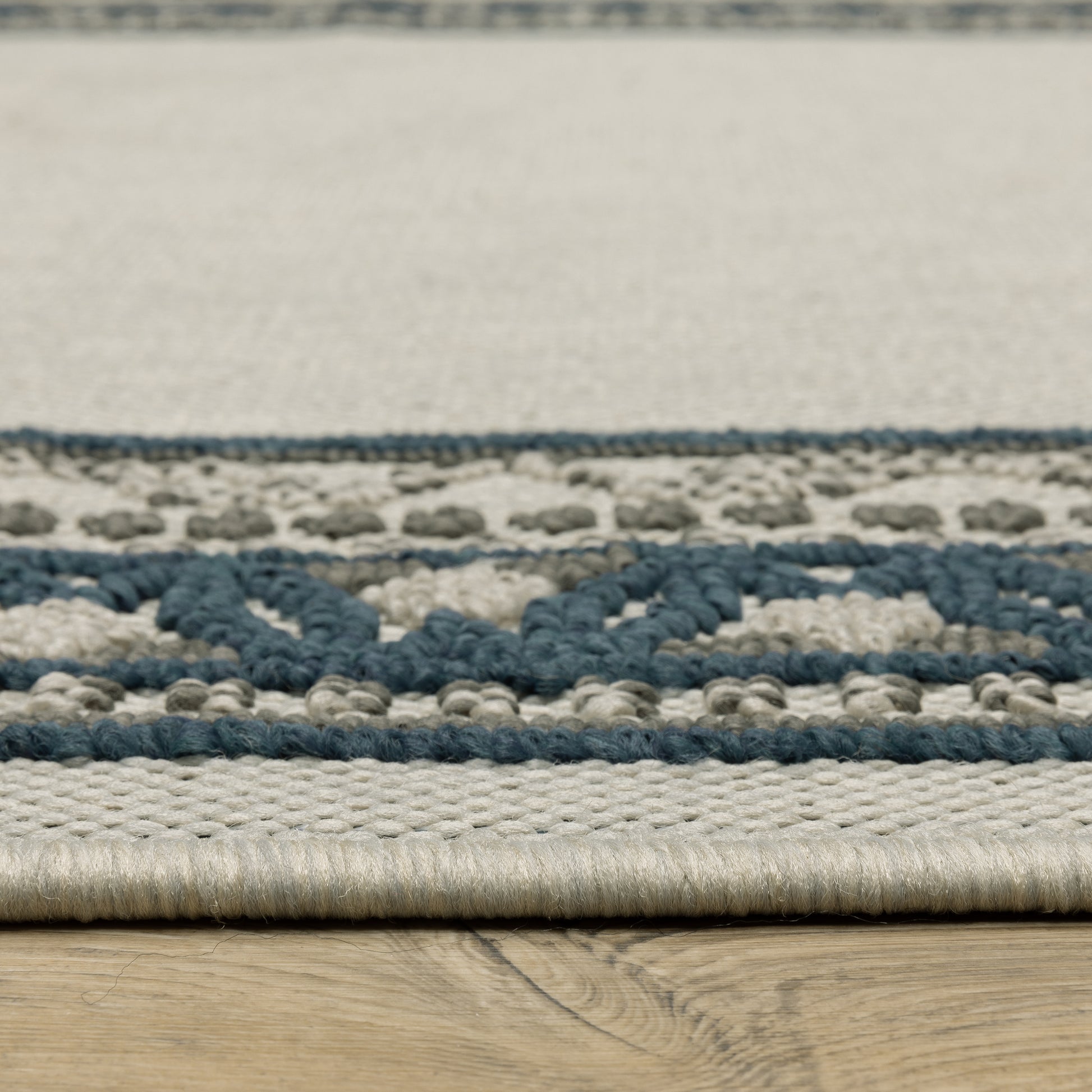 Torrey Outdoor Beige/ Blue Border Loop Pile Rug