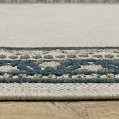 Torrey Outdoor Beige/ Blue Border Loop Pile Rug