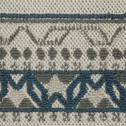 Torrey Outdoor Beige/ Blue Border Loop Pile Rug
