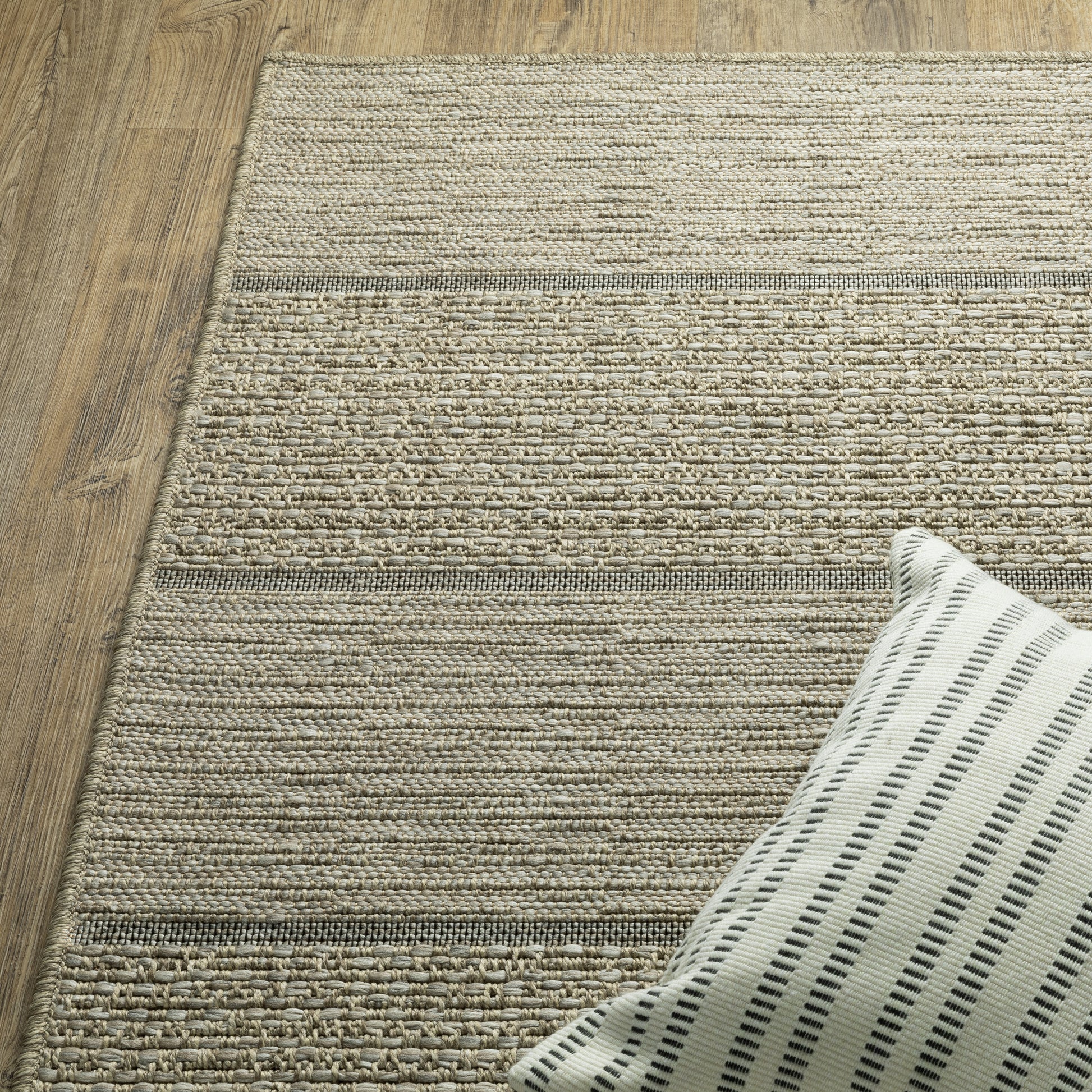 Tortuga Stripe Beige/ Black Geometric Flat Weave Rug