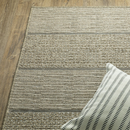 Tortuga Stripe Beige/ Black Geometric Flat Weave Rug