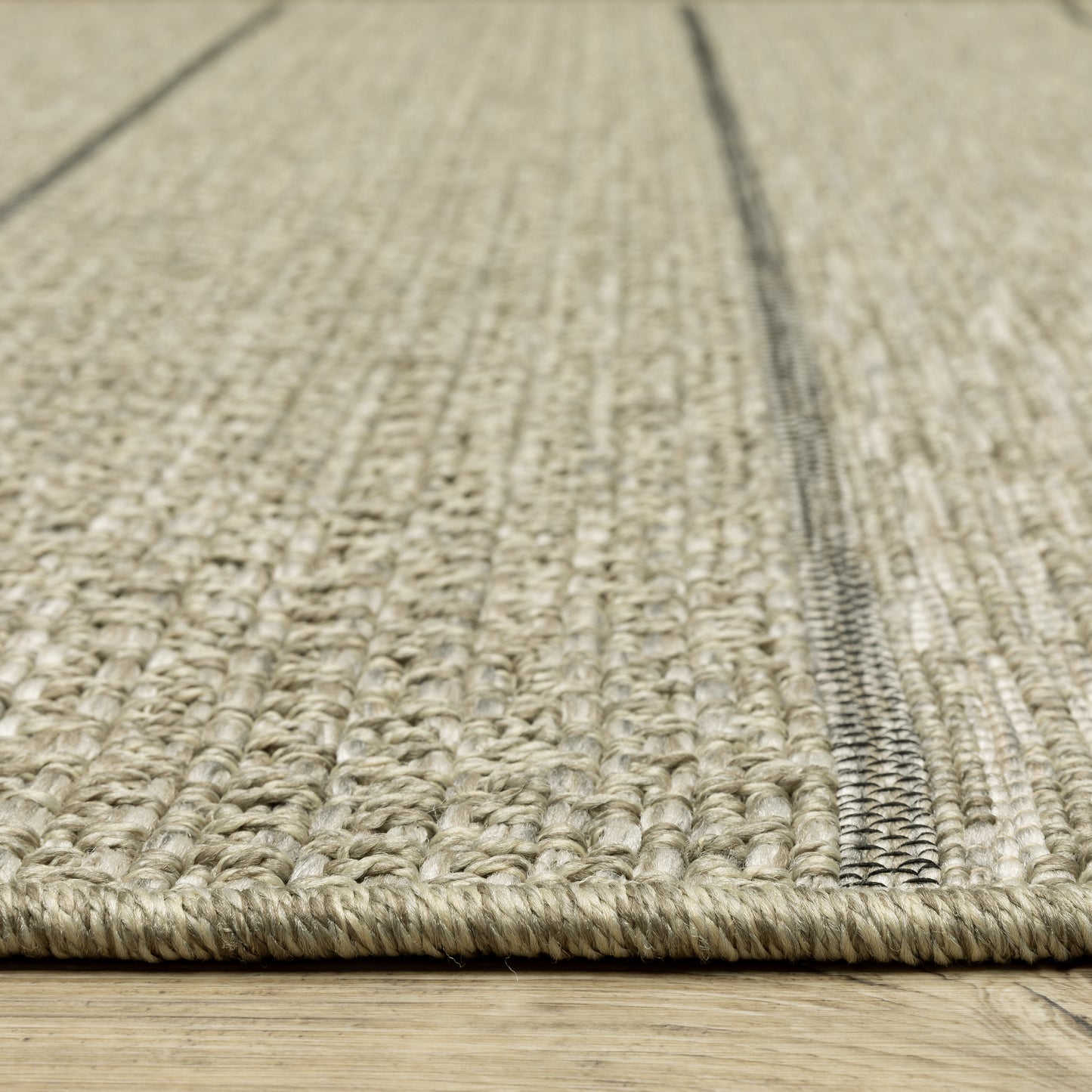 Tortuga Stripe Beige/ Black Geometric Flat Weave Rug