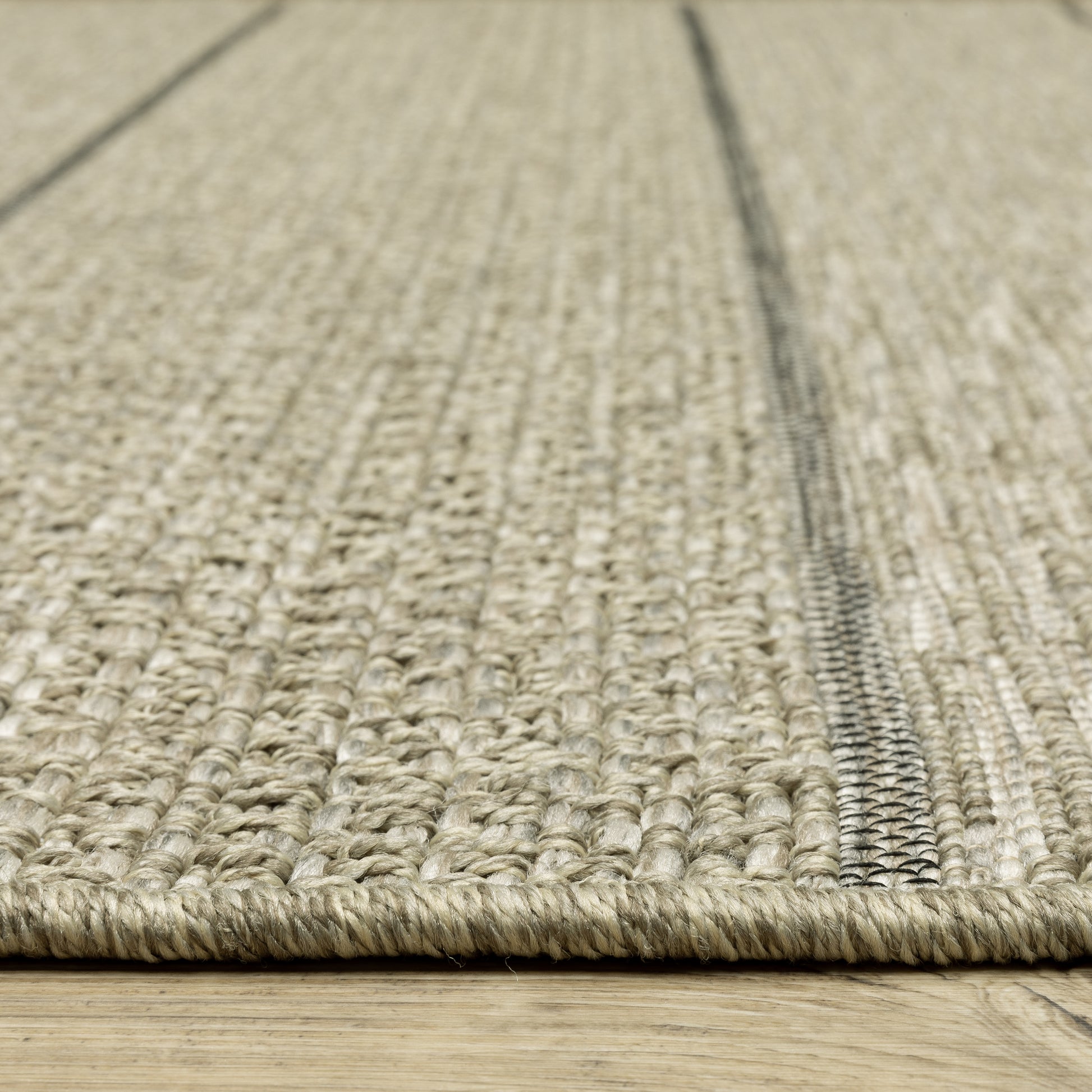 Tortuga Stripe Beige/ Black Geometric Flat Weave Rug