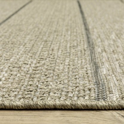 Tortuga Stripe Beige/ Black Geometric Flat Weave Rug