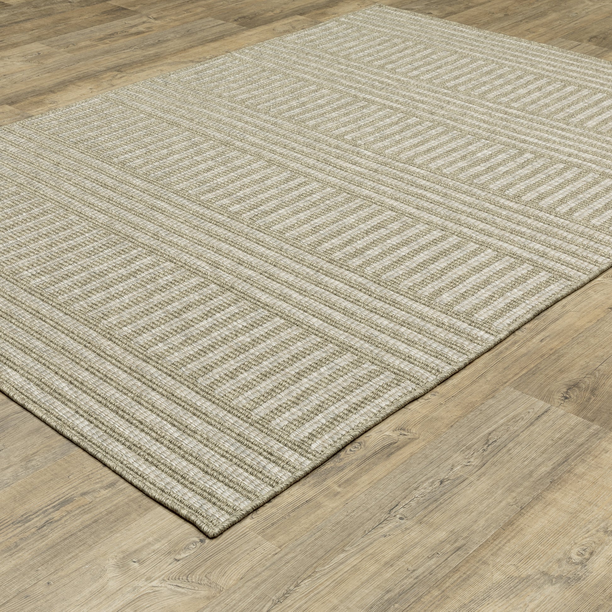 Tortuga Stripe Beige/ Black Geometric Flat Weave Rug