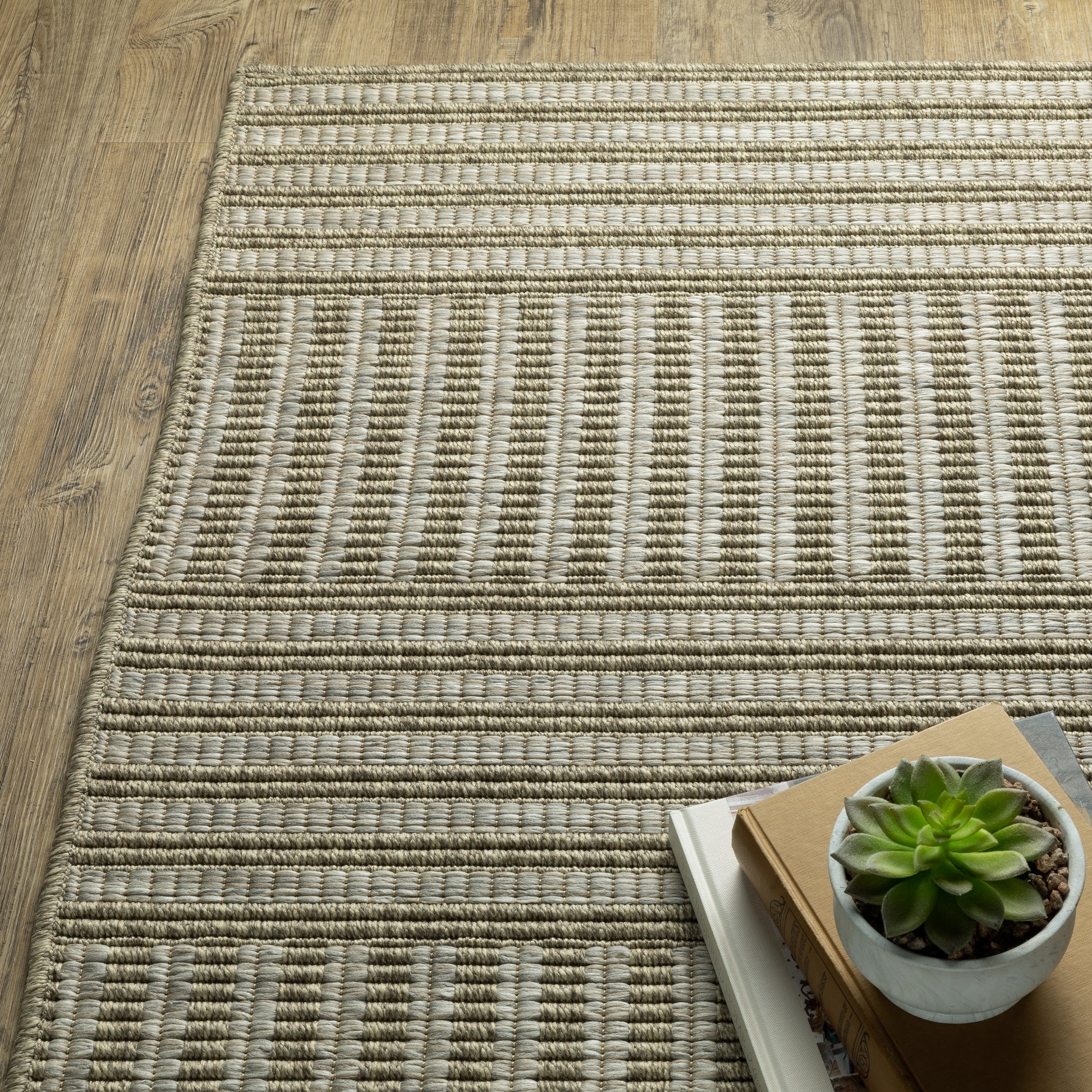 Tortuga Stripe Beige/ Black Geometric Flat Weave Rug
