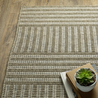 Tortuga Stripe Beige/ Black Geometric Flat Weave Rug
