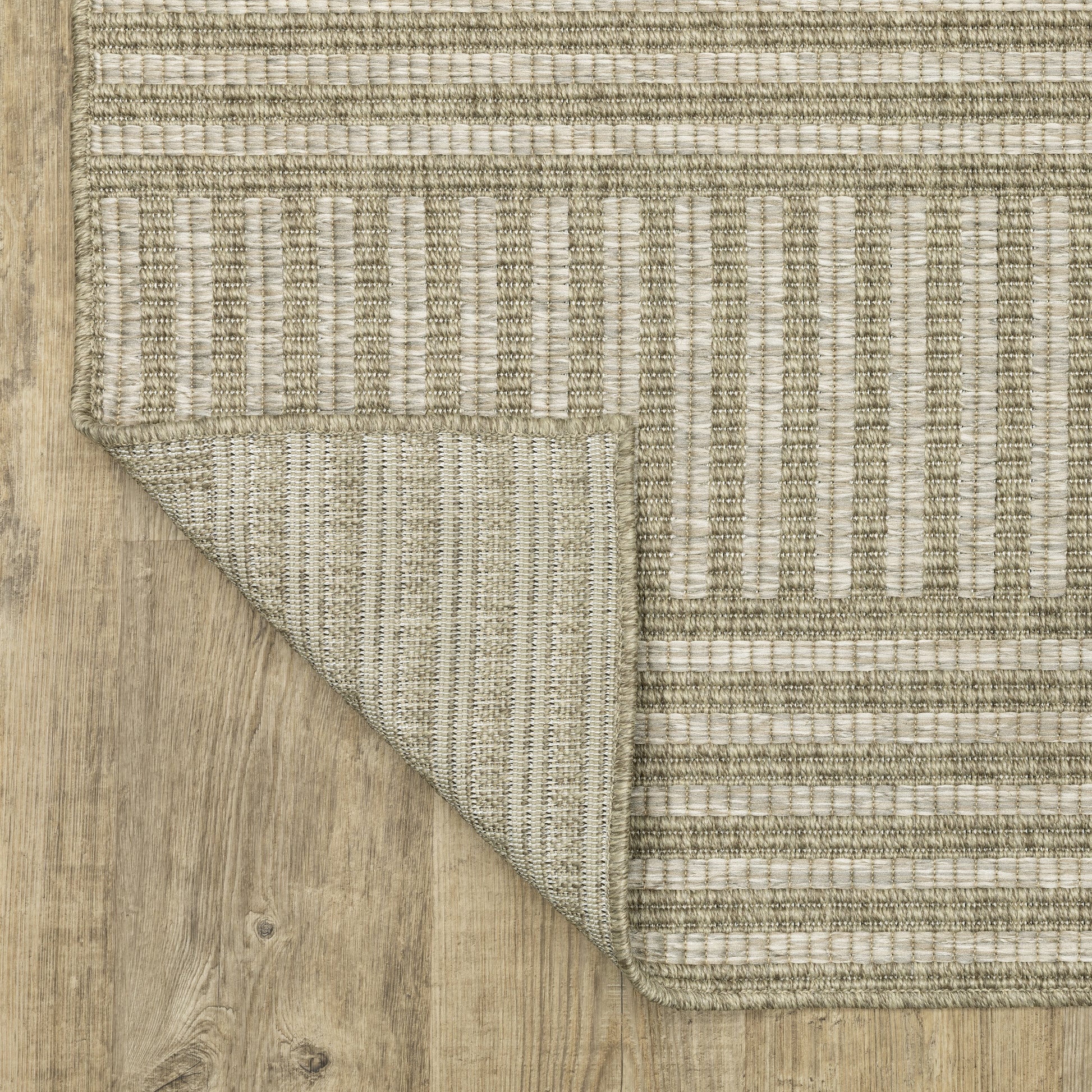 Tortuga Stripe Beige/ Black Geometric Flat Weave Rug