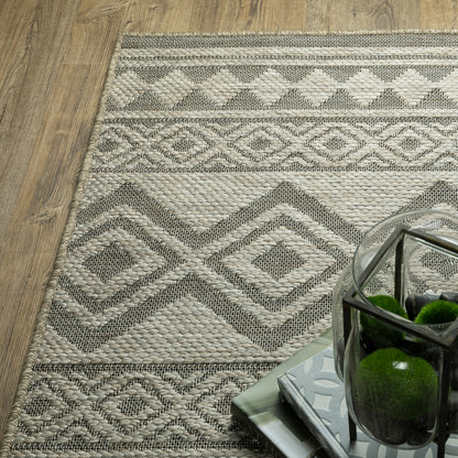 Tortuga Stripe Beige/ Black Geometric Flat Weave Rug