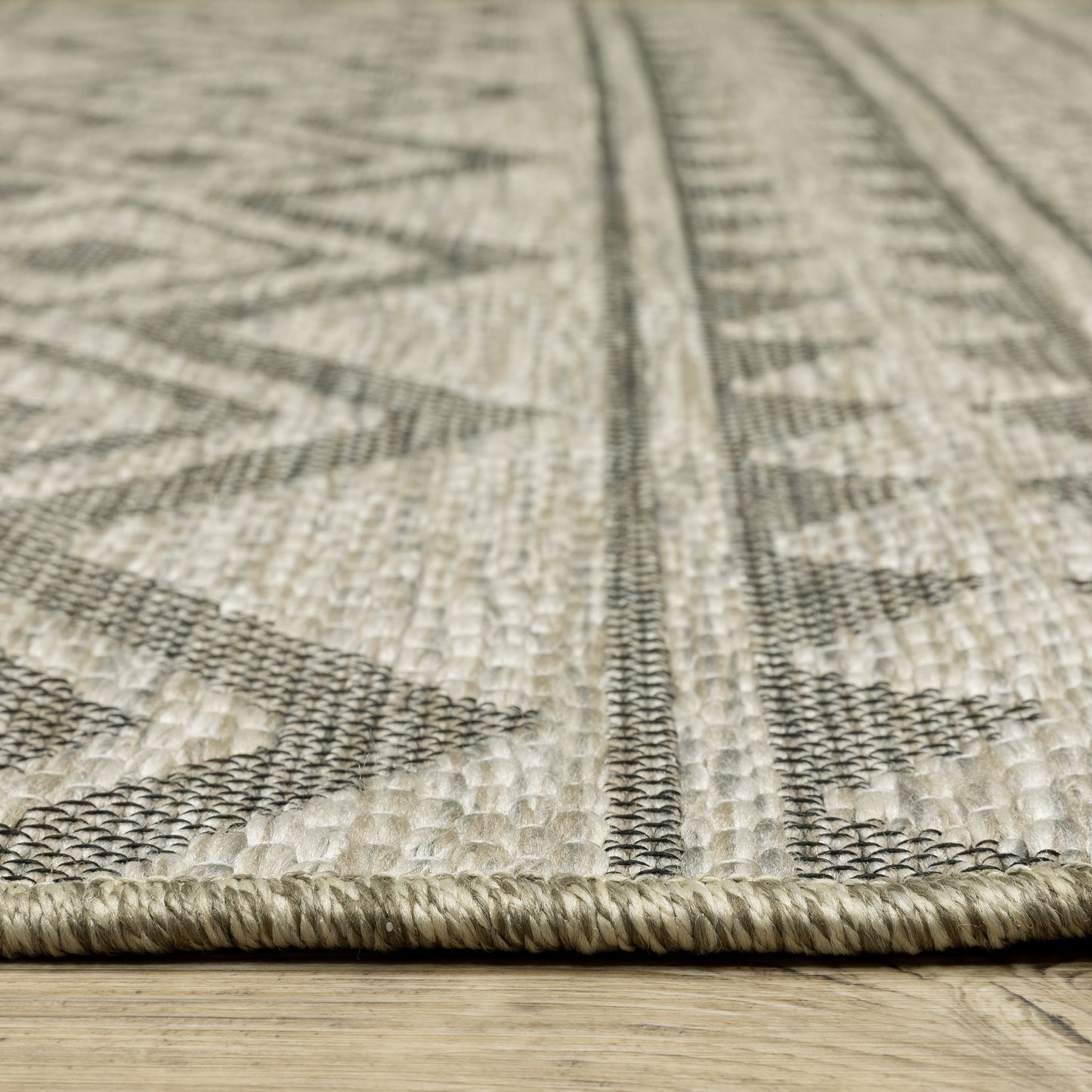 Tortuga Stripe Beige/ Black Geometric Flat Weave Rug