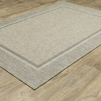 Tortuga Border Beige/ Black Geometric Flat Weave Rug